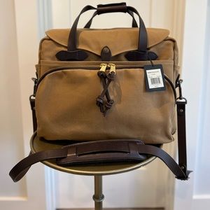 Filson Padded Laptop Bag; Rugged twill bridal leather tan briefcase- 11070258
